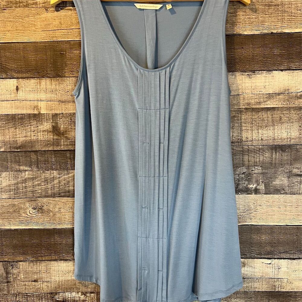 Soft Surroundings Women's Sleeveless‎ Pleated Modal Tank Top Blue Size M